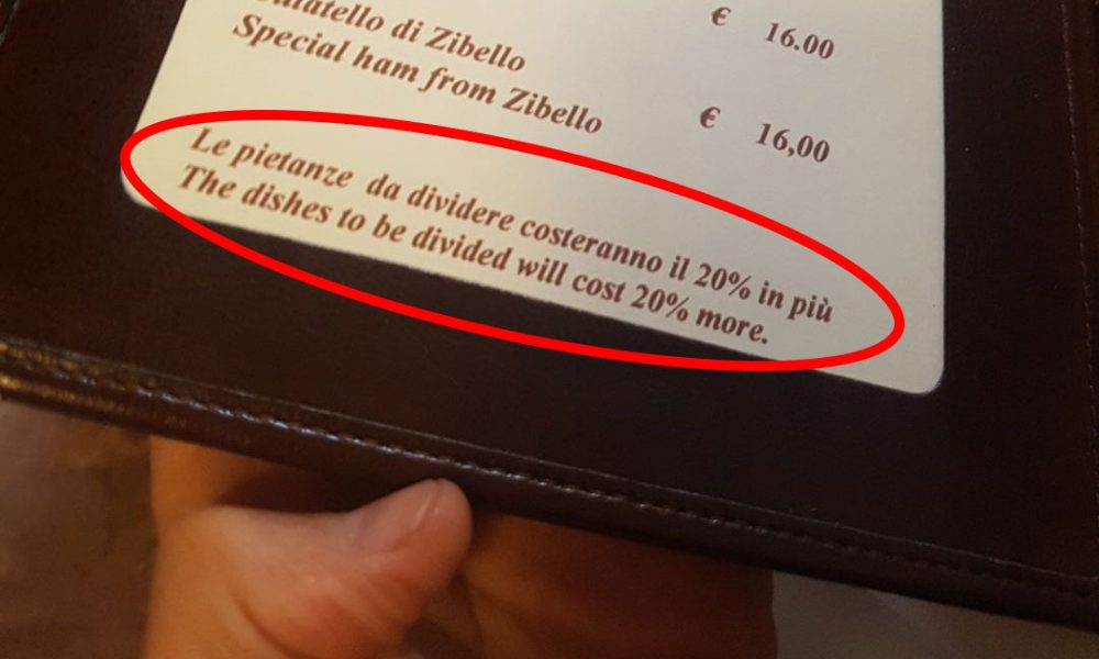 Un piatto diviso costa il 20% in più: accade in un ristorante della Como turistica