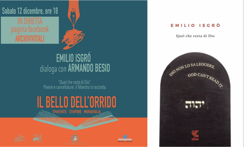 Ultimo appuntamento della rassegna digitale “Il bello dell’Orrido”. Chiude il ciclo di incontri l’artista Emilio Isgrò