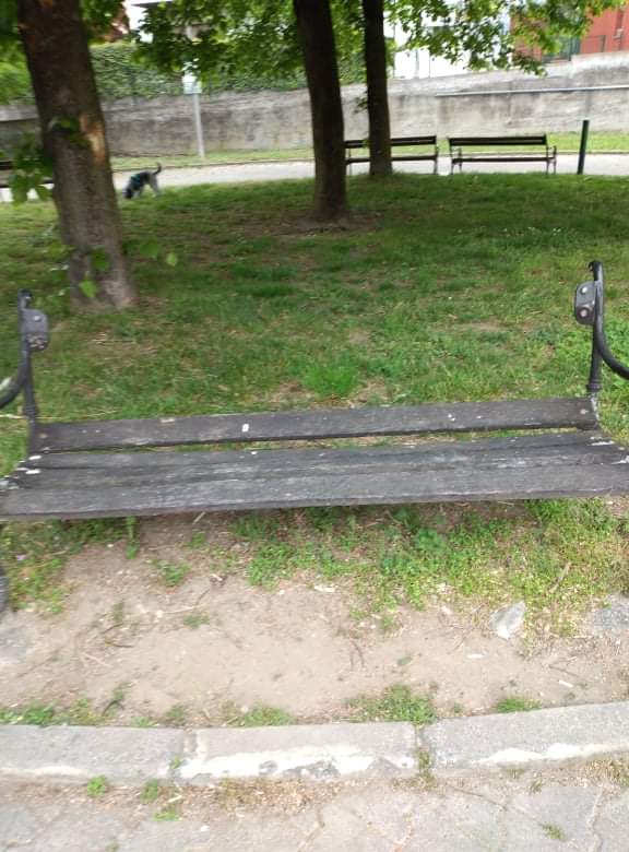 Giardini pubblici di via Collina: panchine rotte e cestini dei rifiuti divelti