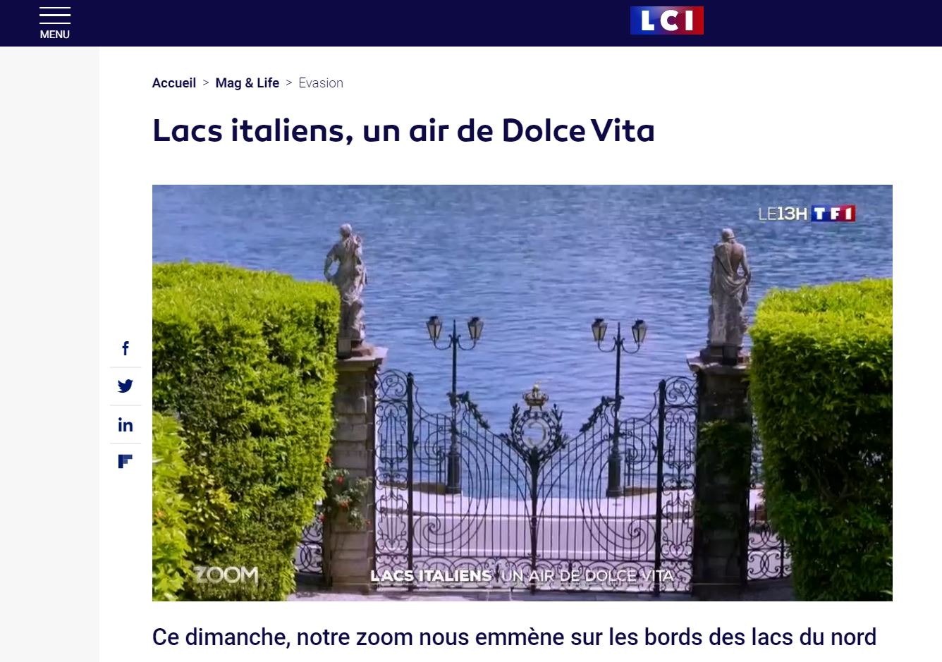 Turismo, in onda il reportage realizzato dalla troupe francese sul lago di Como