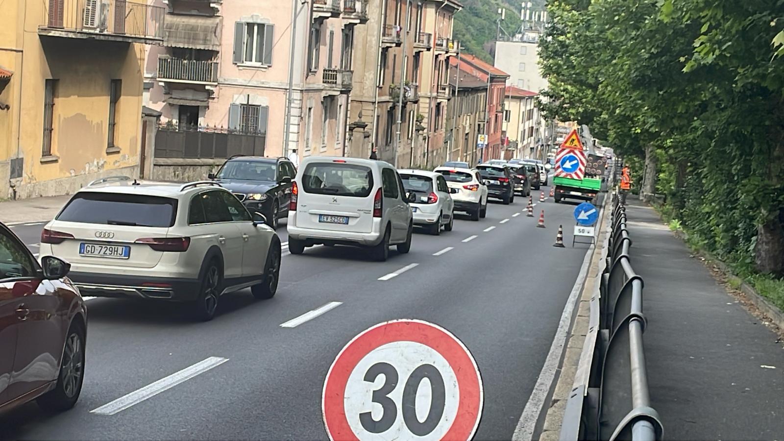 Taglio piante in via Napoleona, carreggiata ridotta e traffico rallentato