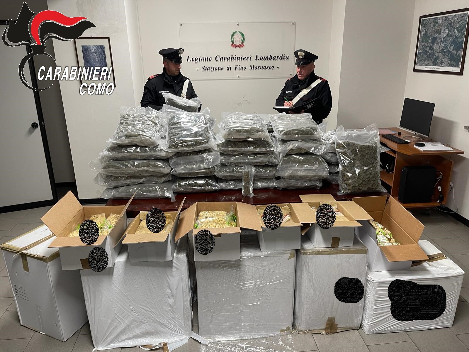 Sequestro di droga in provincia di Como: 43 chilogrammi di marijuana nascosti tra la pasta