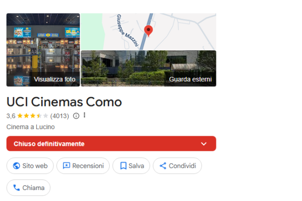 Uci Cinemas, chiusa la multisala di Montano Lucino